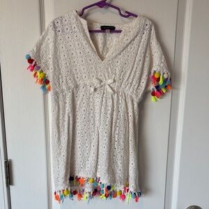 Andy & Evan Eyelet Coverup with Multicolor Tassels